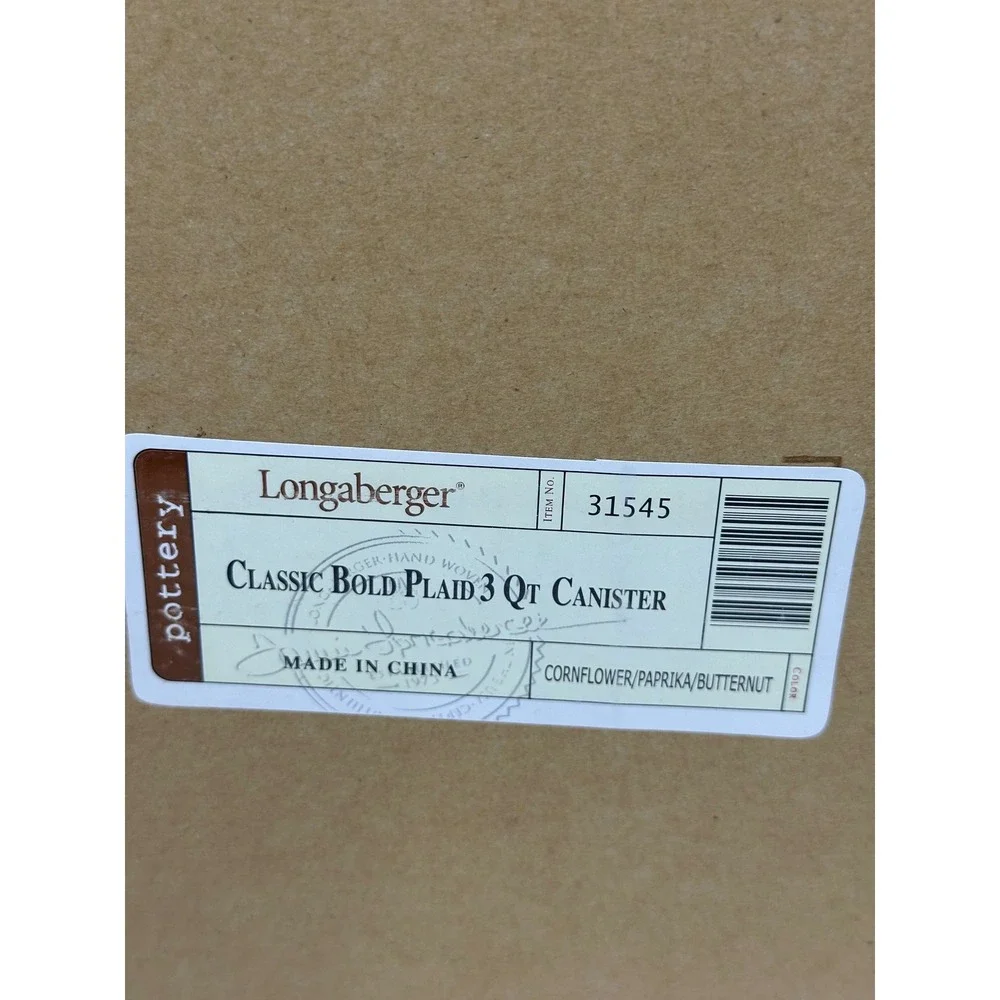 Longaberger Classic Bold Plaid 3 Qt Canister Cornflower Paprika Butternut 31545